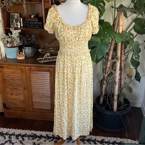 Lush Vintage Floral Yellow Midi Dress M